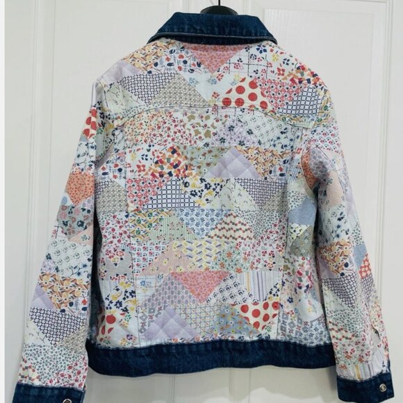 Carleen Floral Blue Motif Denim Trucker Jacket 4 pockets - Picture 6 of 6